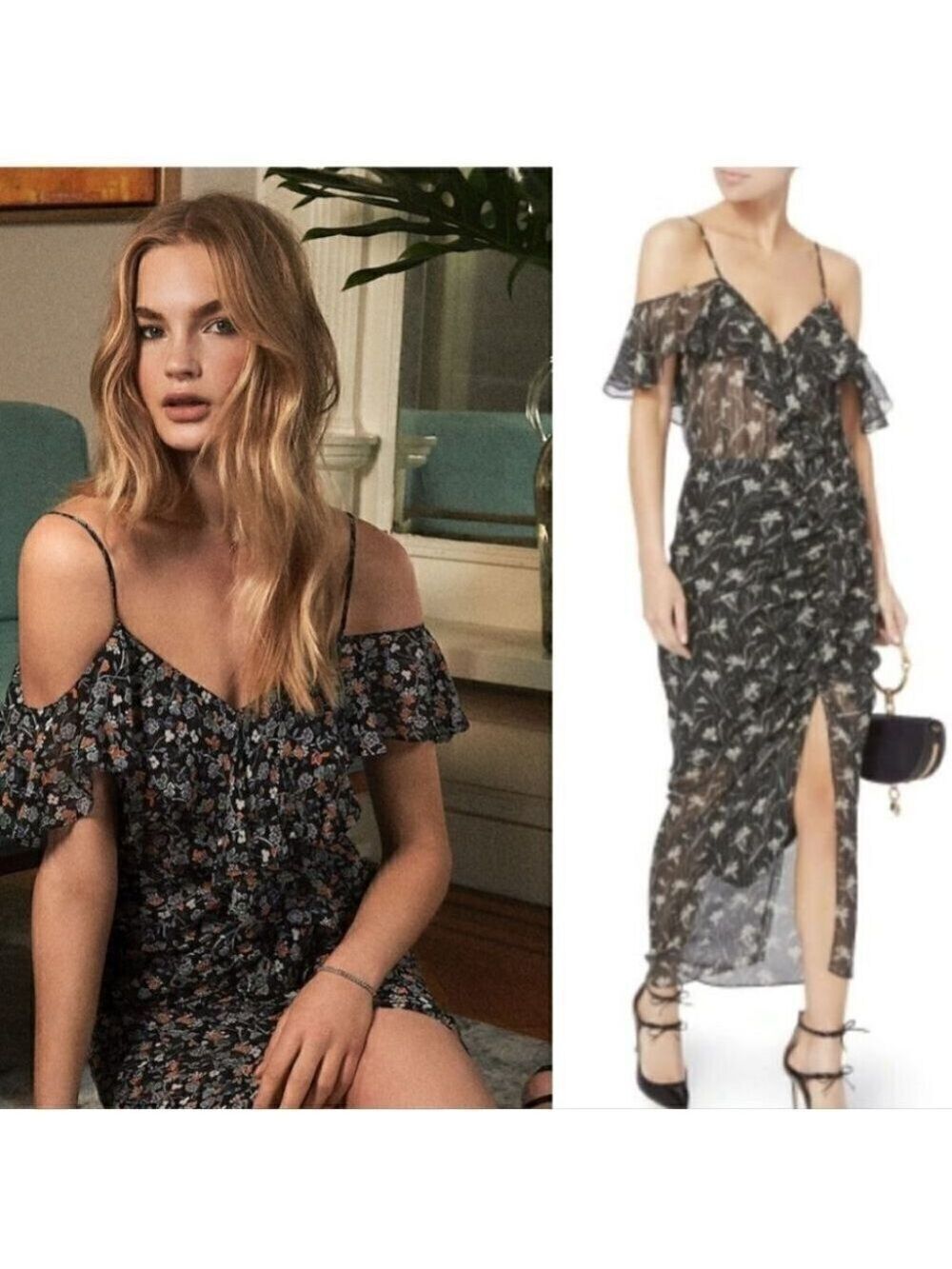NWT Veronica Beard | Marilyn Cold Shoulder Ruffle Midi Dress